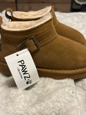 PAWZ Kids Brown Suede-Look Fleece Lined Boots